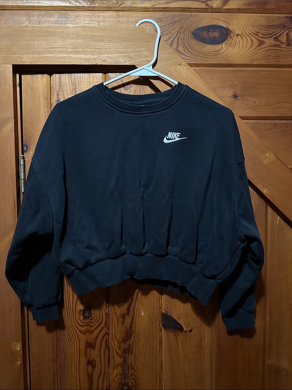 Nike Black Cropped Pullover Sweatshirt with White Logo
